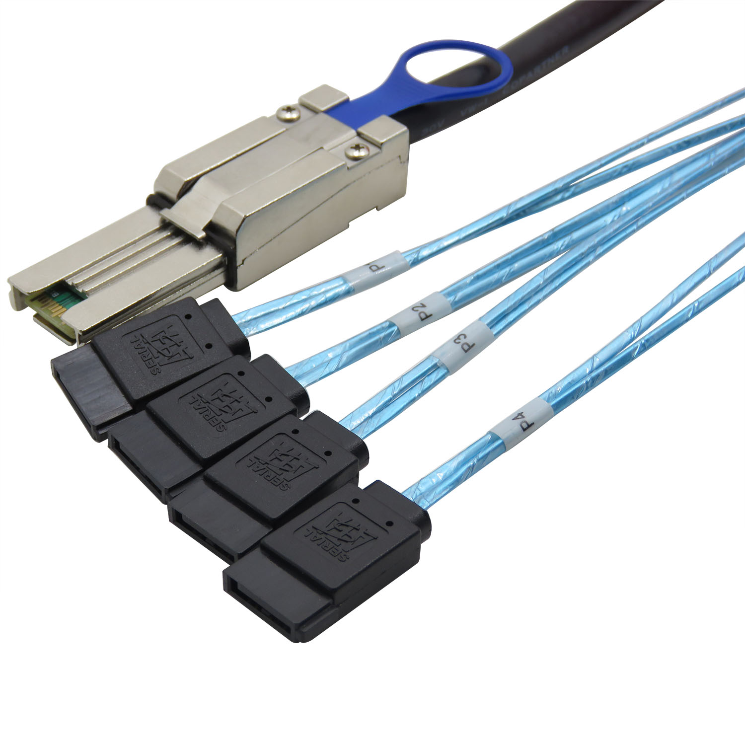  YIWENTEC Mini SAS 26P SFF 8088 Male to 4 SATA 7pin Female 1M 3.3FTCable with Latch,Mini SAS Host/Controller to 4 SATA Target/Backplane G0204-1m