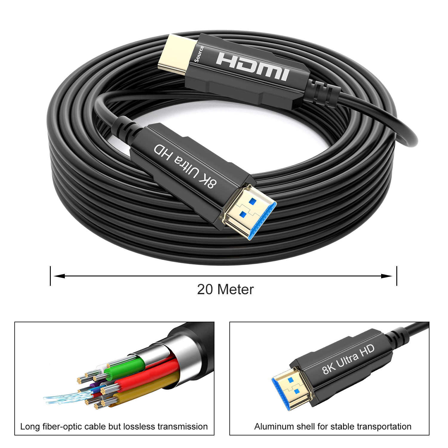 Genuine 10m 20M Active HDMI 2.1 8K Ultra-HD (UHD) Optical fiber Cable  48Gbps HDR