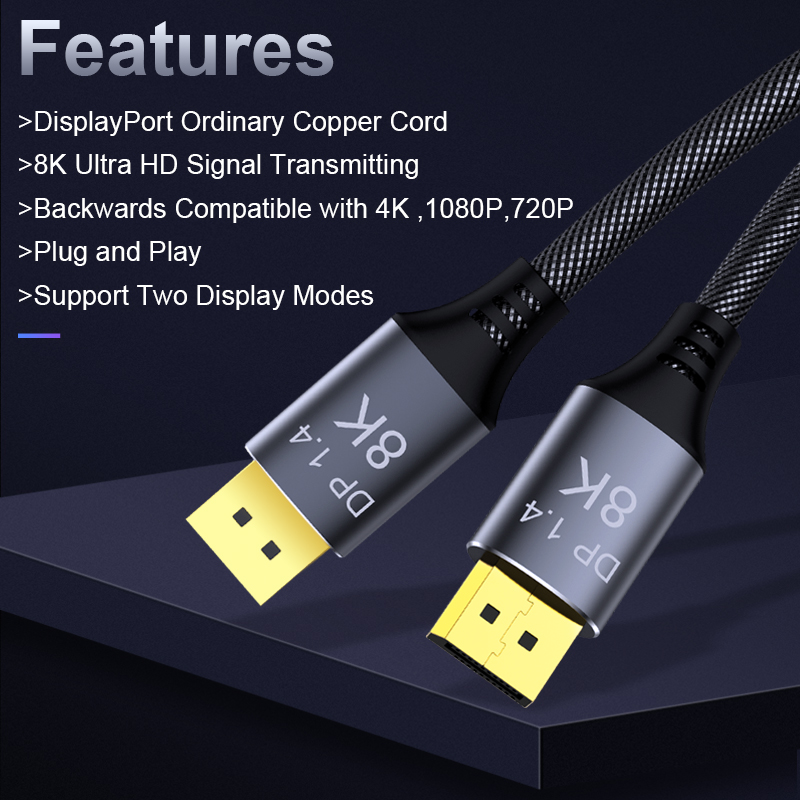 5M, 8K YIWENTEC Copper Cord Ultra HD 8K 4K DisplayPort Cable DP 1.4 8K@60Hz 4K@144Hz High Speed 32.4Gbps HDCP 3D Slim and Flexible DP to DP Cable