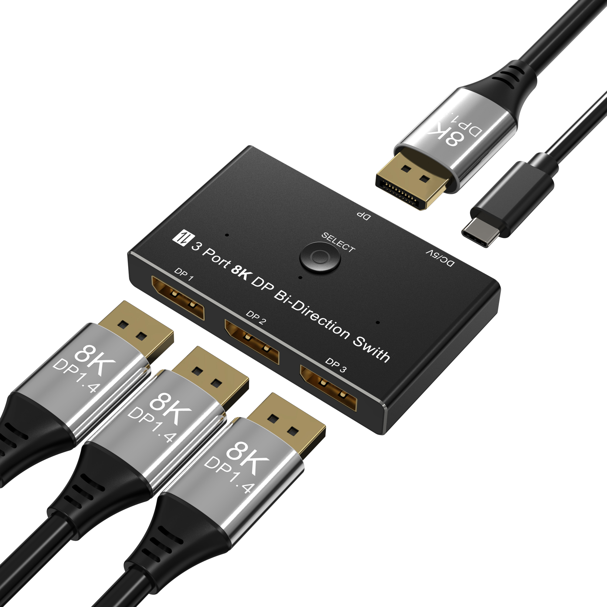 YIWENTEC DisplayPort 8K DP 1.4 Switch Bi-Direction 8K@30Hz 4K@120Hz Splitter Converter for Multiple Source and displays.A0209 