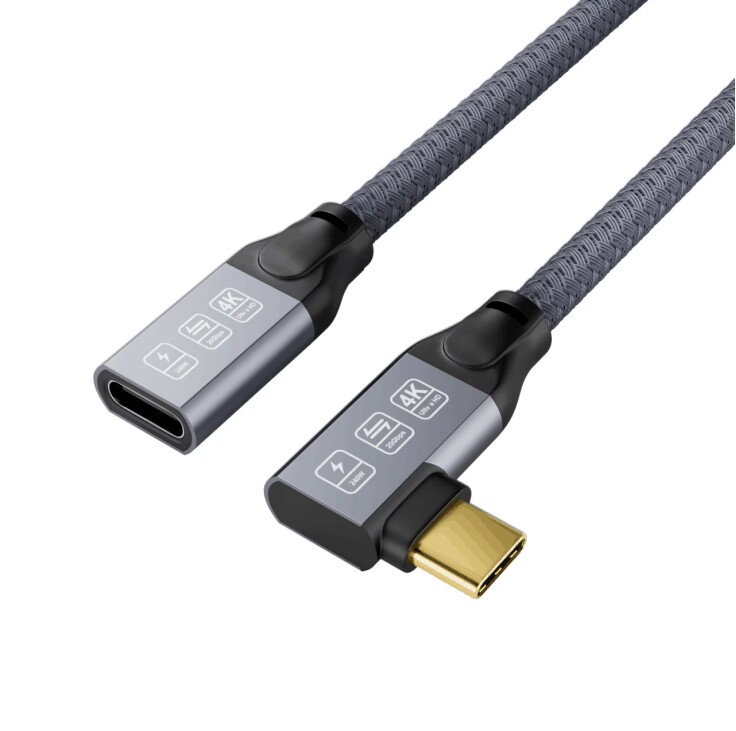 YIWNETEC USB C Cable to USB C 3.2 Gen2 × 2 male female Type C Charging Cable, 20 Gbps Data Transfer, 240 W 48 V/5 A Fast Charging Cable, 4K @@ 60Hz Video Transfer F0404 angle