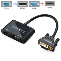 YIWENTEC  VGA 15 Pin to VGA HDMI 2IN1 Adapter for Desktop Laptop VGA graphics card with Micro USB Power Cable and Audio 3.5mm D0308