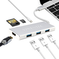 YIWENTEC usb type-c hub thunderbolt 3 Multiport dock hdmi 4k usb3.0 usb3.1 type-c charge cable tf sd card 7in1 Adapter For macbook pro 15 B0304 silver 