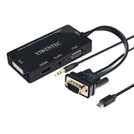 YIWENTEC VGA Male to VGA HDMI DVI Female 3IN1 Adapter Converter for Desktop Laptop VGA Graphics Card with Micro USB Power Cable and Audio 3.5mm Jack Connect simultaneously E0409