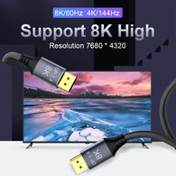 YIWENTEC Copper Cord Ultra HD 8K 4K DisplayPort Cable DP 1.4 8K@60Hz 4K@144Hz High Speed 32.4Gbps HDCP 3D Slim and Flexible DP to DP CableT0303