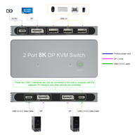 YIWENTEC 2 Port DisplayPort 1.4 8K KVM Switch DP 2 PC Input 1 DP Output DisplayPort Monitor 8K@60Hz 4K@144Hz with 3X USB2.0 Port Sharing one USB Keyboard Mouse U disks T0206-KVM 