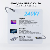 YIWNETEC USB C Cable to USB C 3.2 Gen2 × 2 male female Type C Charging Cable, 20 Gbps Data Transfer, 240 W 48 V/5 A Fast Charging Cable, 4K @@ 60Hz Video Transfer F0404  straight