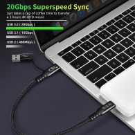 YIWENTEC USB C 240 W USBC 3.2 Gen2 Kabel 20 Gbps Data 4K @ 60 Hz Video Output, USB A/C auf USB-C Fast Charging  W0403